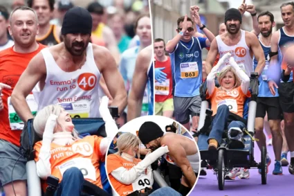 Colin Farrell completó el Maratón de Dublín empujando a una amiga en silla de ruedas.