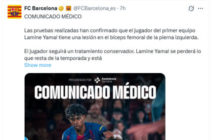FC Barcelona en alerta: Lamine Yamal se pierde el resto de la temporada por lesión muscular